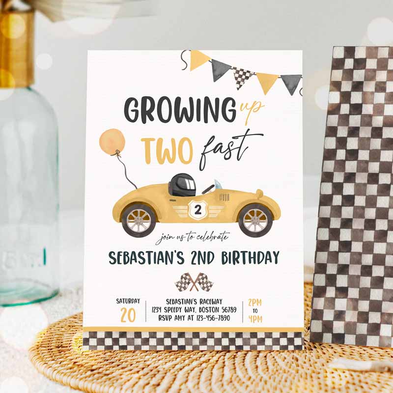 Two Fast Kids Birthday Invitation, Two Fast Boy Race Car Kids Birthday Party, Invite Growing Up Two Fast Race Car Template