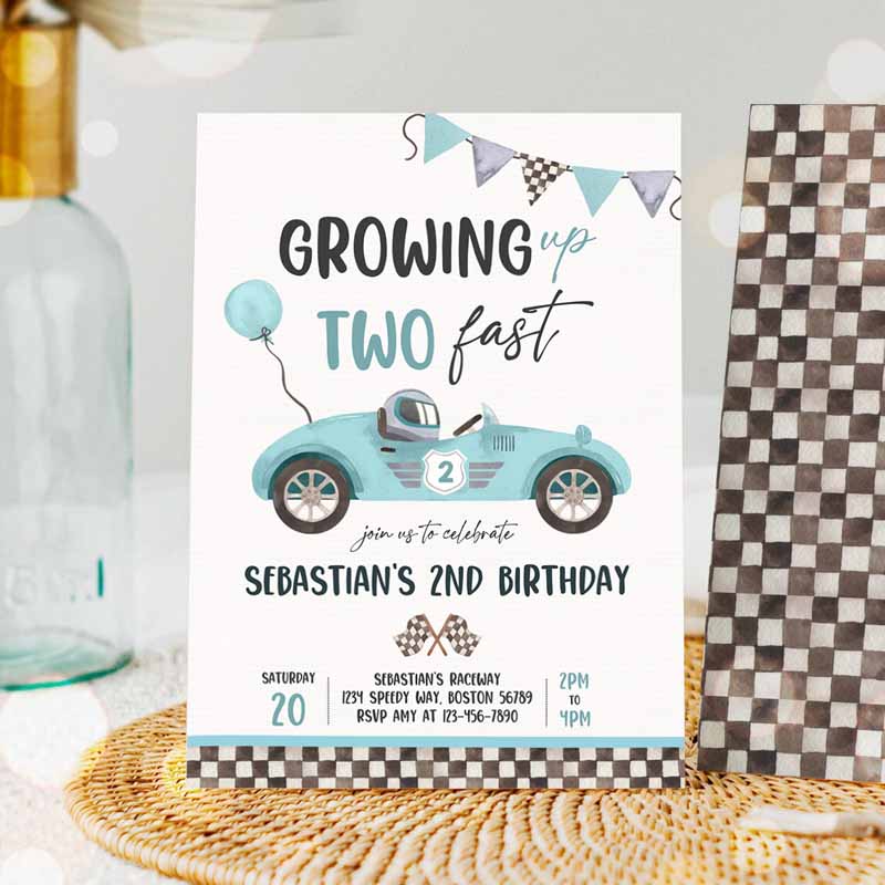 Two Fast Kids Birthday Invitation, Two Fast Boy Race Car Kids Birthday Party, Invite Growing Up Two Fast Race Car Party