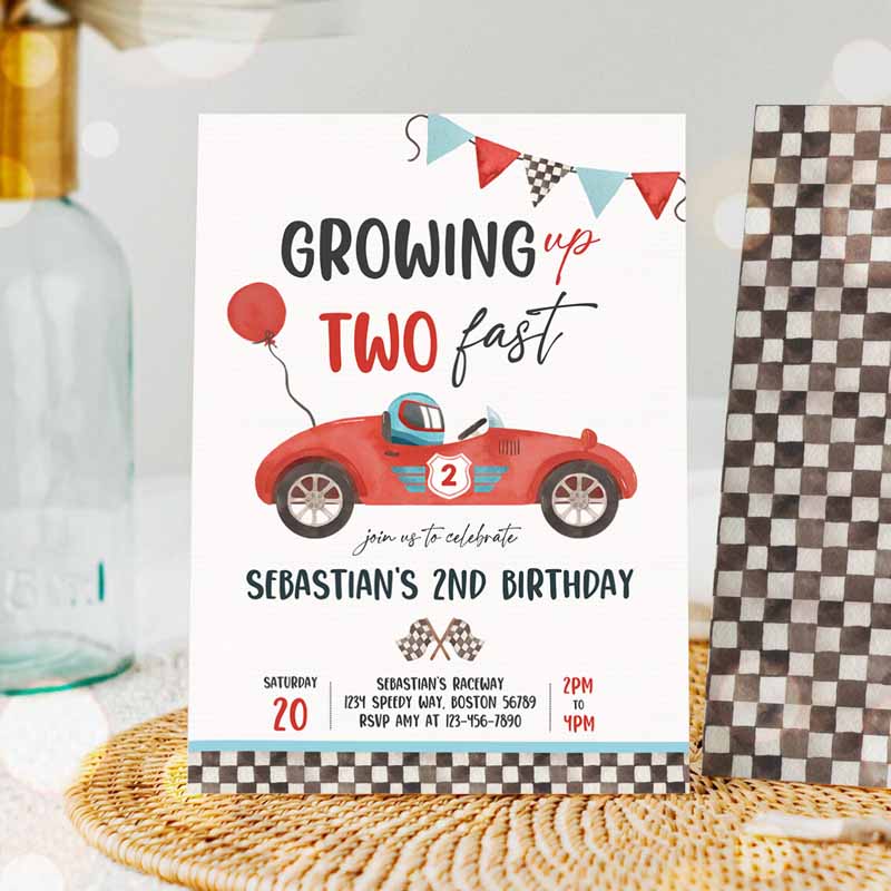 Two Fast Kids Birthday Invitation, Two Fast Boy Race Car Kids Birthday Party, Invite Growing Up Two Fast Race Car Party, Template