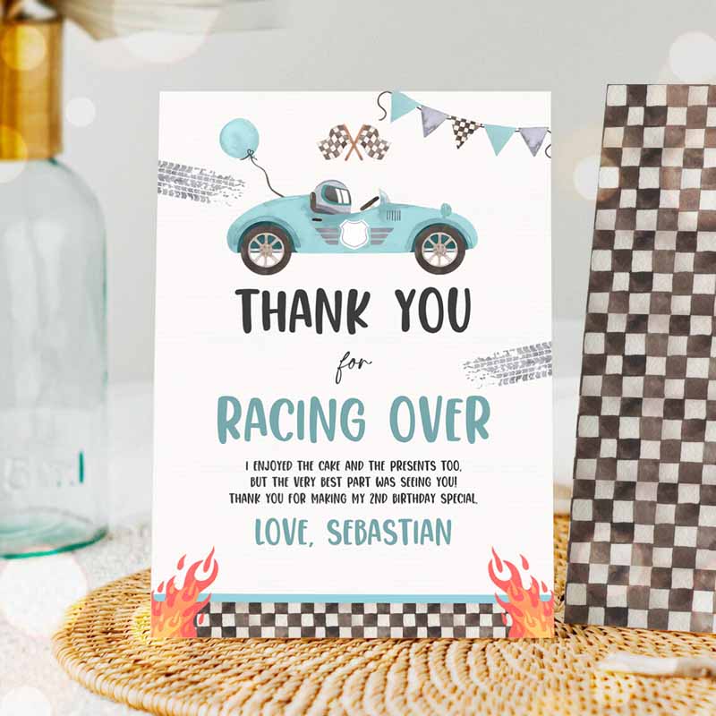 Two Fast Kids Birthday, Thank You Card Blue Race Car Thank You Cards Race Car Two Fast Kids Birthday