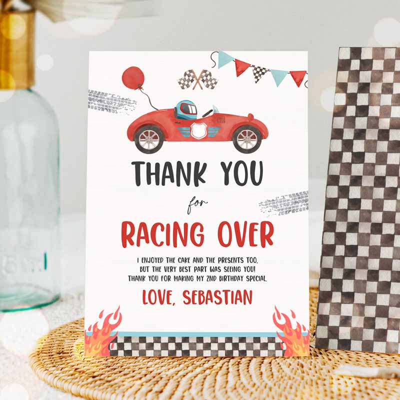 Two Fast Kids Birthday, Thank You Card Red Race Car Thank You Cards Race Car Two Fast Kids Birthday