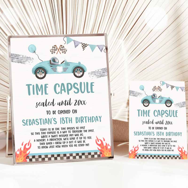 Two Fast Kids Birthday, Time Capsule Matching Note Card Race Car Race Car Two Fast Kids Birthday