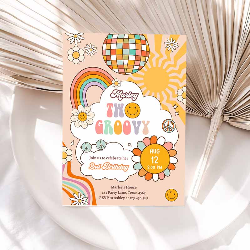 Two Groovy Kids Birthday, Boho Retro Flower Power 's Daisy