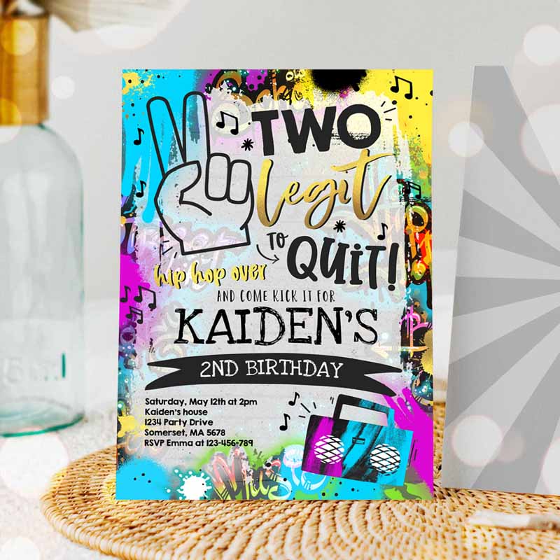 Two Legit To Quit Kids Birthday, Invite Hip Hop Kids Birthday Party, s Hip Hop Kids Birthday Party, Graffiti