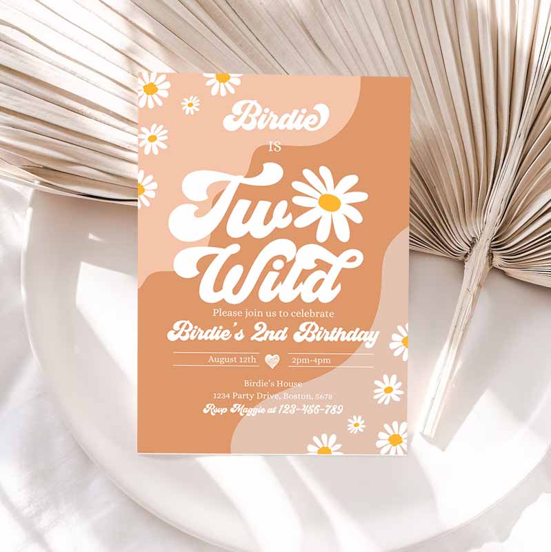 Two Wild Kids Birthday, Boho Daisy Two Wild Party, Groovy Hippie Floral 's Daisy Hippie Party