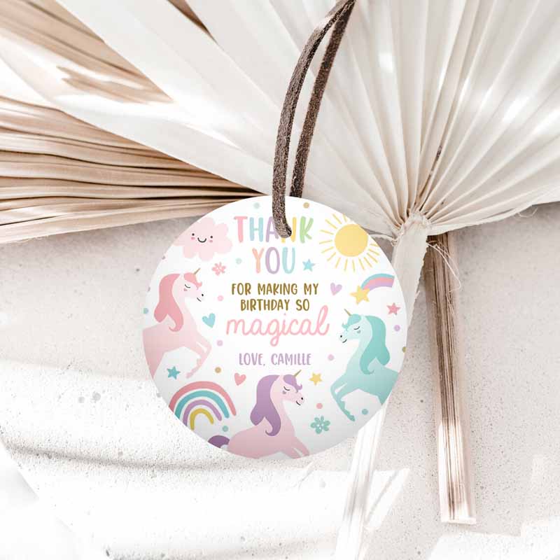 Unicorn Kids Birthday, Circle Square Favors Magical Pastel Rainbow Unicorn Party, Whimsical Fairytale Unicorn Party