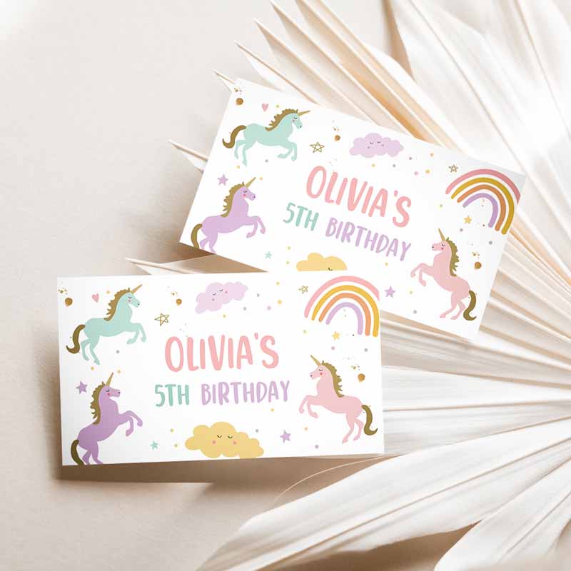 Unicorn Kids Birthday Party, Gable Box Favor Label Magical Unicorn Gift Box Labels Girl Pink Pastel Unicorn