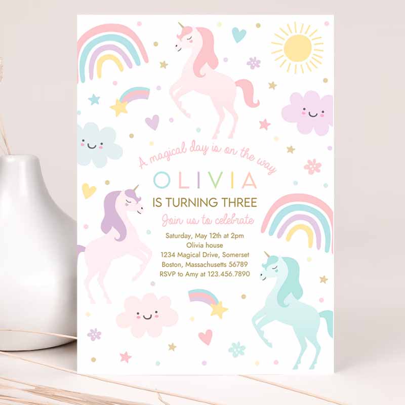 Unicorn Kids Birthday Pastel Rainbow Unicorn Kids Birthday Party, Whimsical Fairytale Unicorn Party