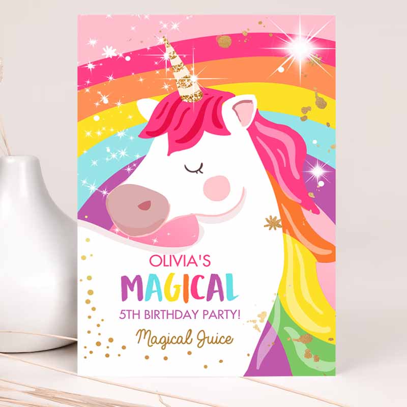 Unicorn Capri Sun Labels Juice Pouch Labels Magical Unicorn Kids Birthday Party, Girl Pink Rainbow