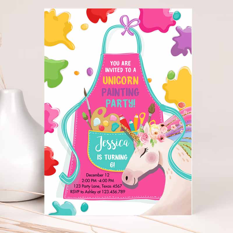 Unicorn Painting Party Invitation, Art Party, Invite Girl Paint Craft Party