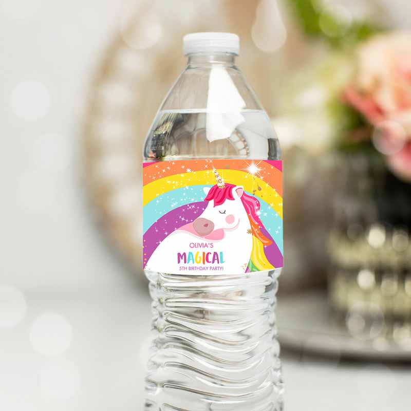 Unicorn Water Bottle Labels Unicorn Kids Birthday, Girl Magical Unicorn Party, Decor Rainbow Bottle Labels