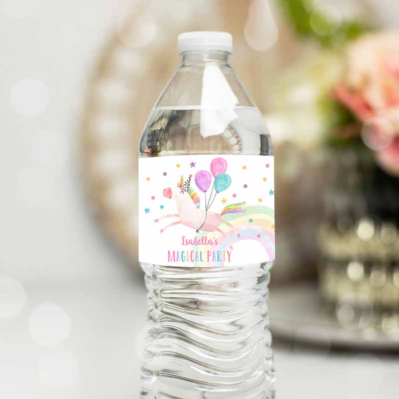 Unicorn Water Bottle Labels Unicorn Kids Birthday, Girl Magical Unicorn Party, Decor Rainbow Bottle Labels Template