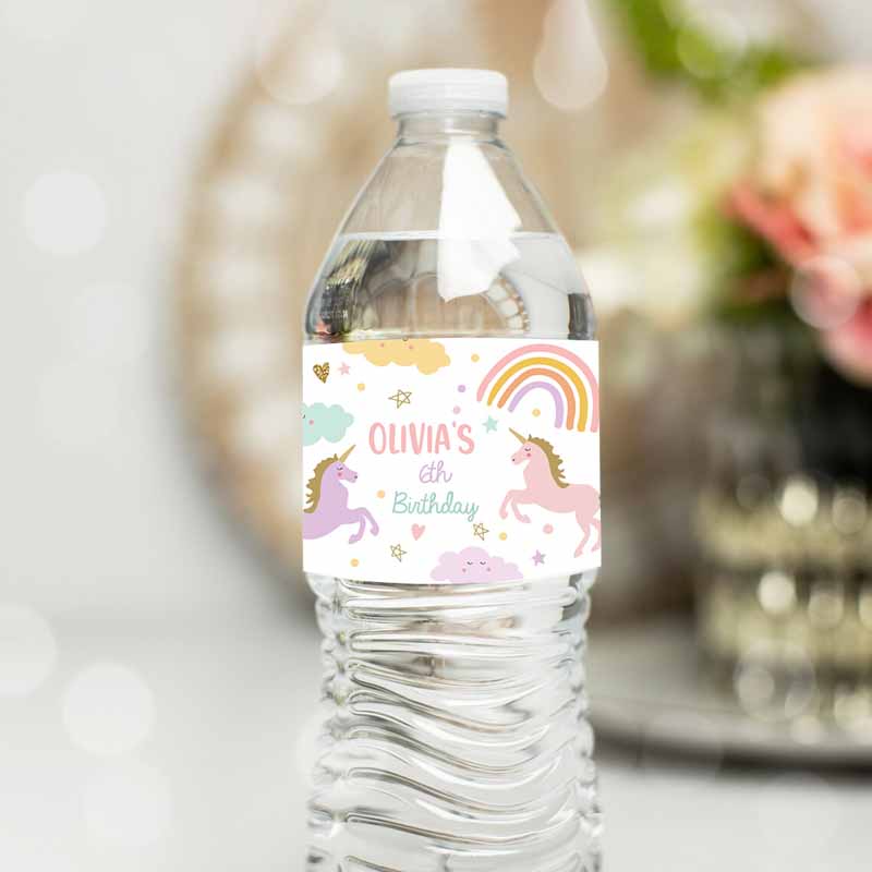 Unicorn Water Bottle Labels Unicorn Kids Birthday, Girl Magical Unicorn Party, Decor Rainbow Bottle Label Template