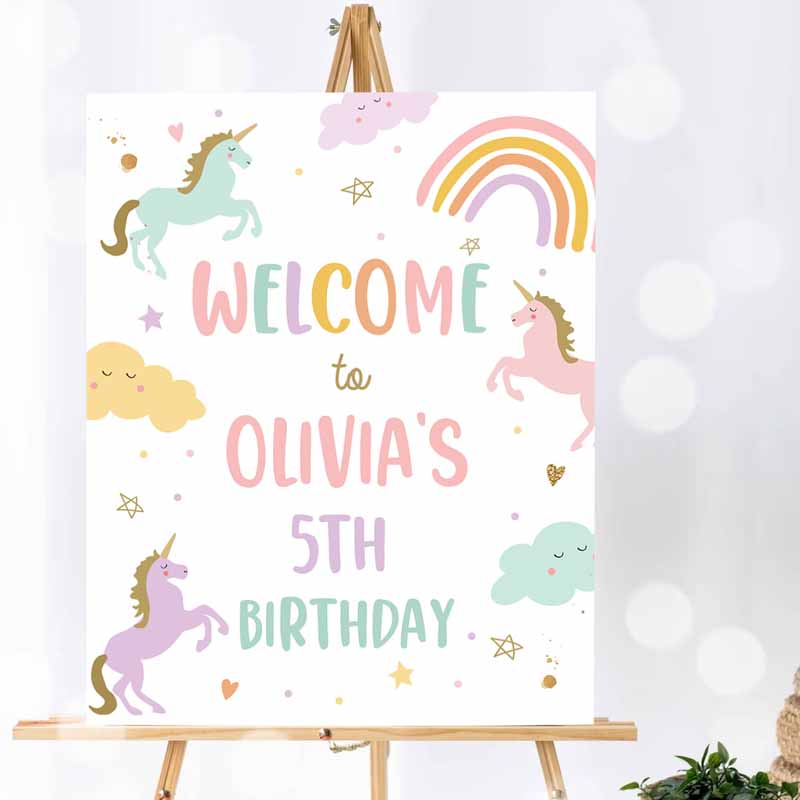 Unicorn Welcome Sign Unicorn Kids Birthday, Door Sign, Rainbow Girl Magical Party, Poster Pink