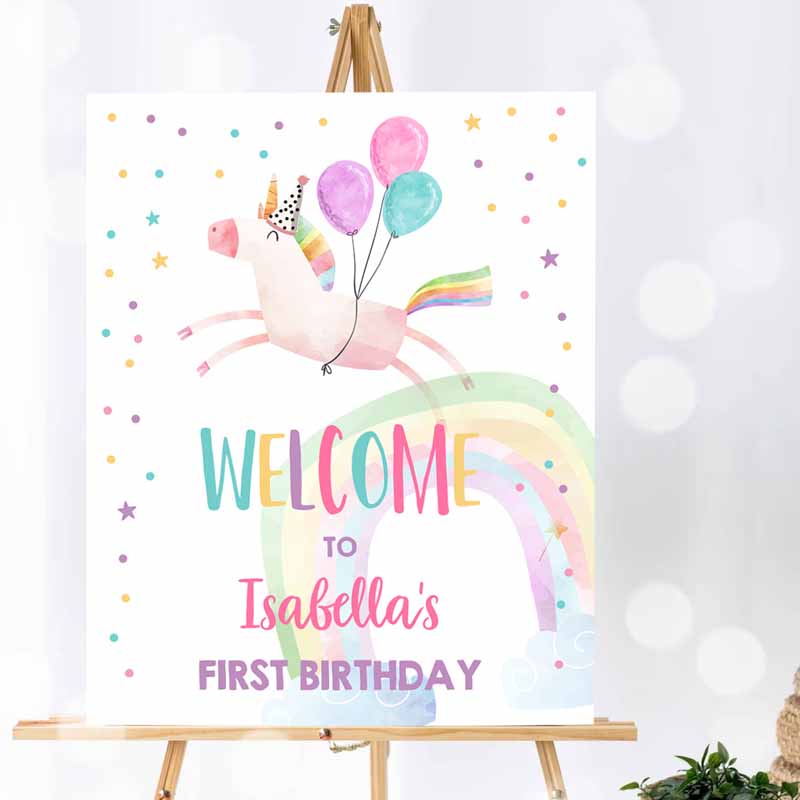 Unicorn Welcome Sign, Unicorn Kids Birthday, Door Sign, Rainbow Girl Magical Unicorn Party, Sign