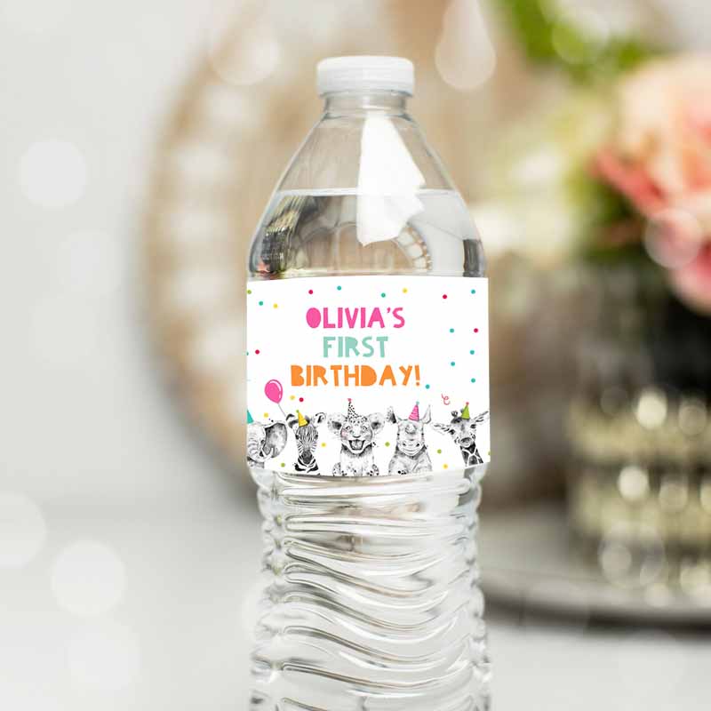 Water Bottle Label Animals Kids Birthday, Wild One Kids Birthday, Decor Safari Animals Zoo Bottle Wrappers