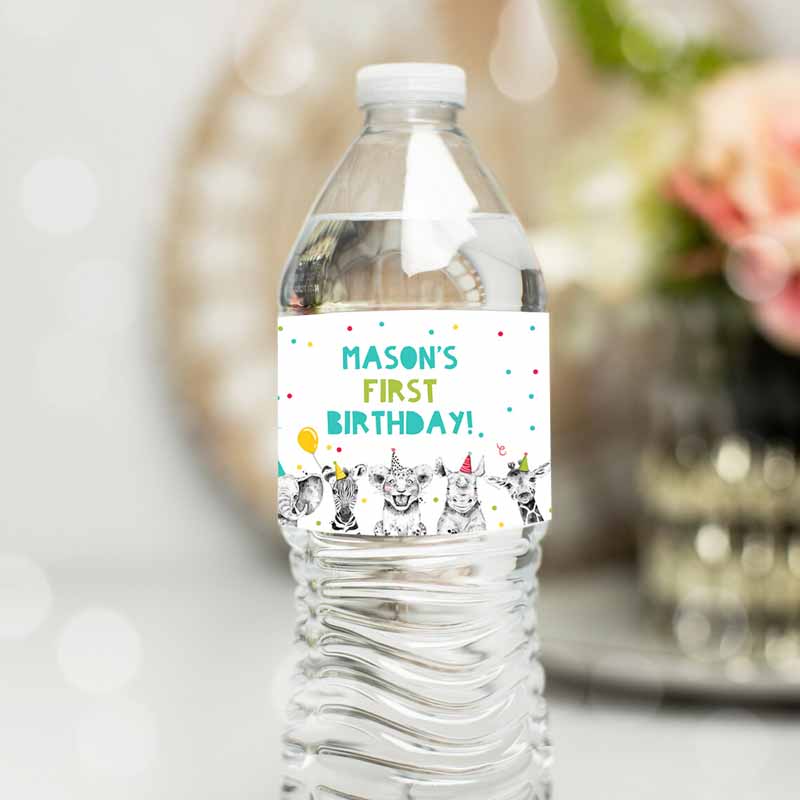 Water Bottle Labels Animals Kids Birthday, Wild One Kids Birthday, Decor Safari Animals Zoo Bottle Wrappers