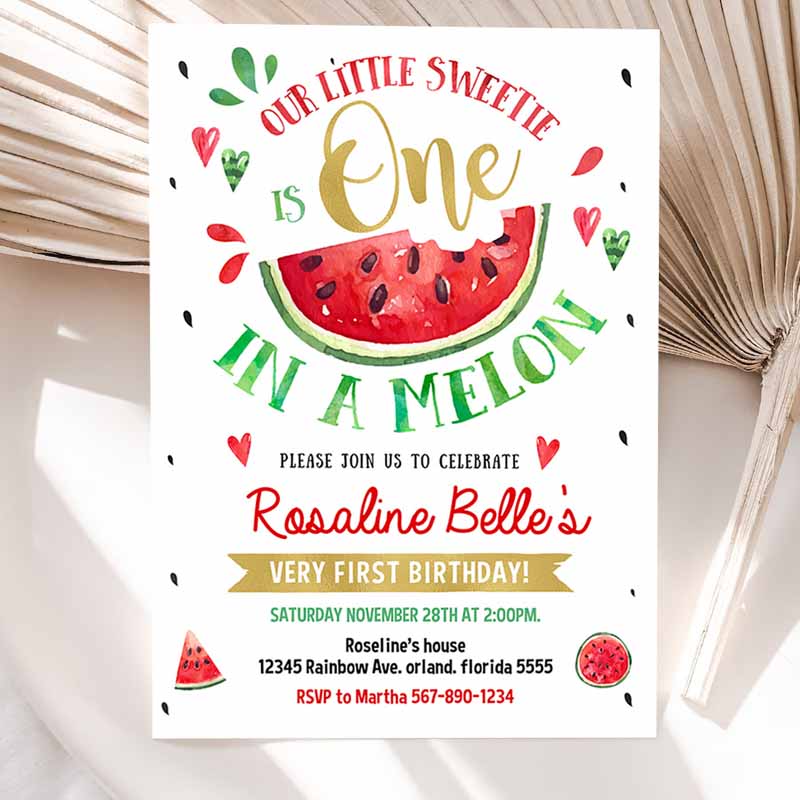 Watermelon Invitation, Red Watermelon Party, One in a Melon