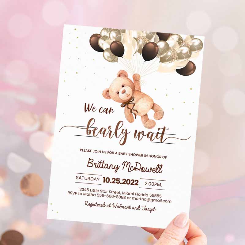 We can Bearly wait baby shower Invitation, Teddy Bear Invite Bearemed Shower