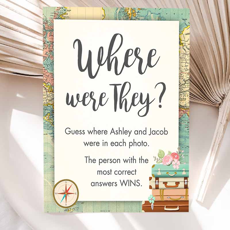 Where wereey Bridal Shower Game Wedding Shower Activity Travel Adventure Bride and Groom World Map