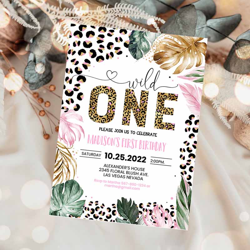 Wild One Leopard Print Jungle Kids Birthday, Leopard Print Kids Birthday