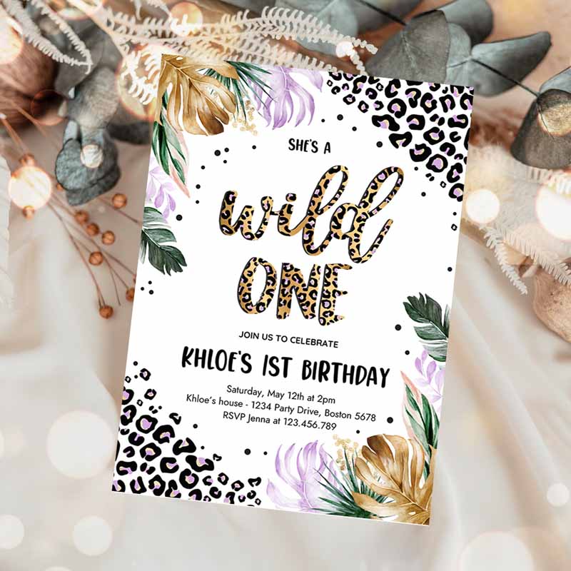 Wild One Leopard Print Jungle Kids Birthday, Leopard Print Wild One Kids Birthday Party