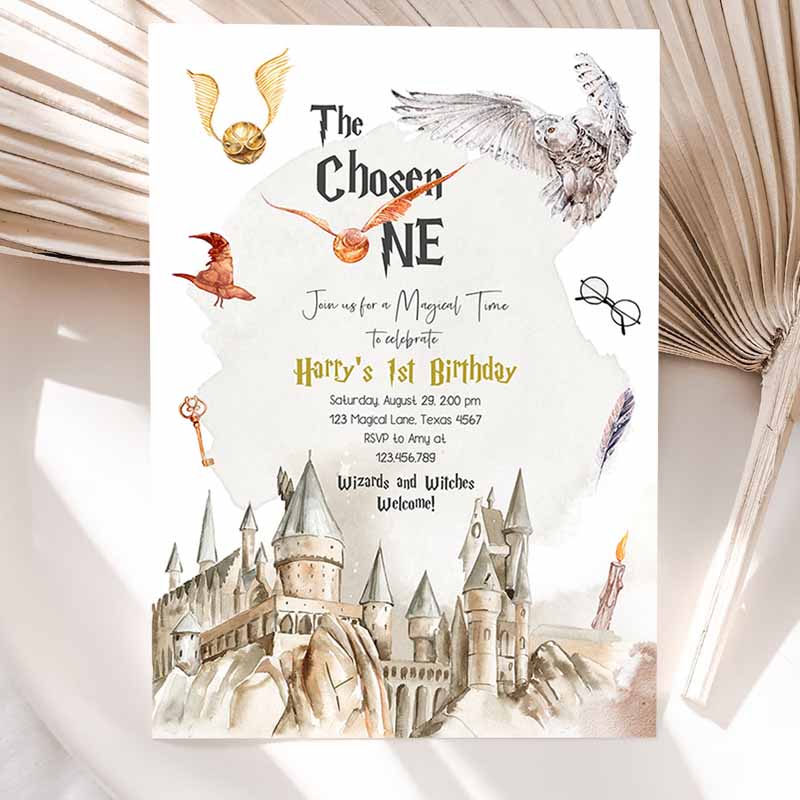 Wizard Kids Birthday Invitation, Chosen One Kids Birthday, Invite Castle Boy School Wizard Party