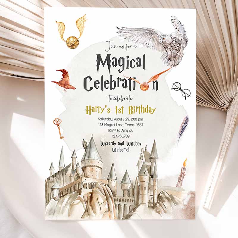 Wizard Kids Birthday Invitation Wizardry School Kids Birthday, Witches Wizard Magical Kids Birthday