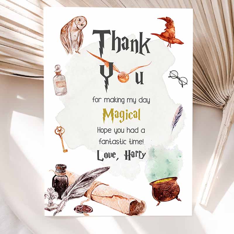 Wizard Thank You Card Wizard Kids Birthday,e Chosen One Magical Celebration Wizardry School Boy