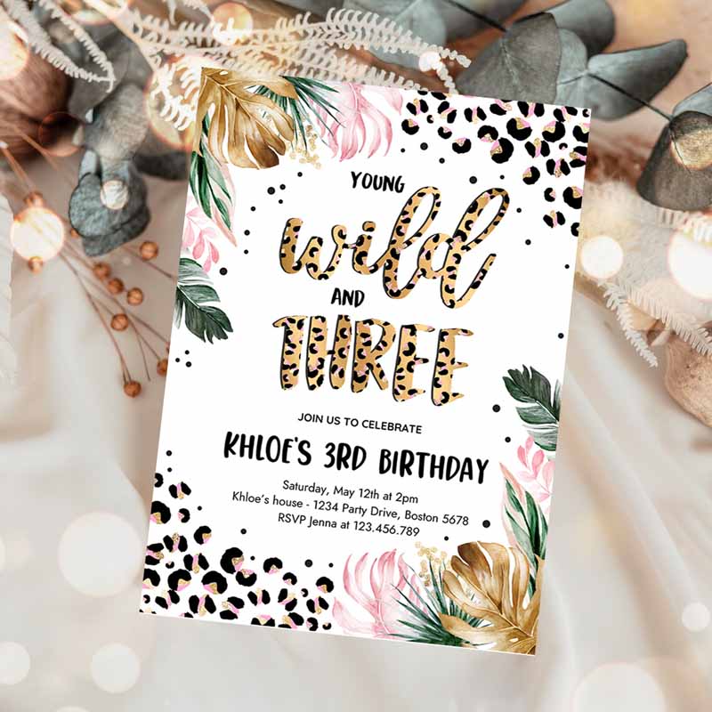 Young Wild and Three Leopard Print Jungle Kids Birthday, Leopard Print Wild and Three Kids Birthday Party