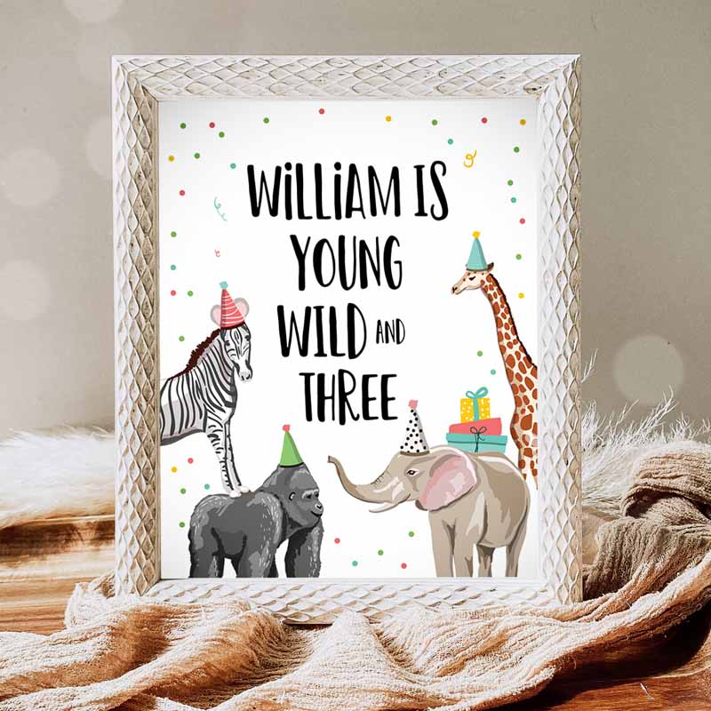 Young Wild and Three Kids Birthday, Safari Animals Zoo Jungle Party, Wild Animals Partys