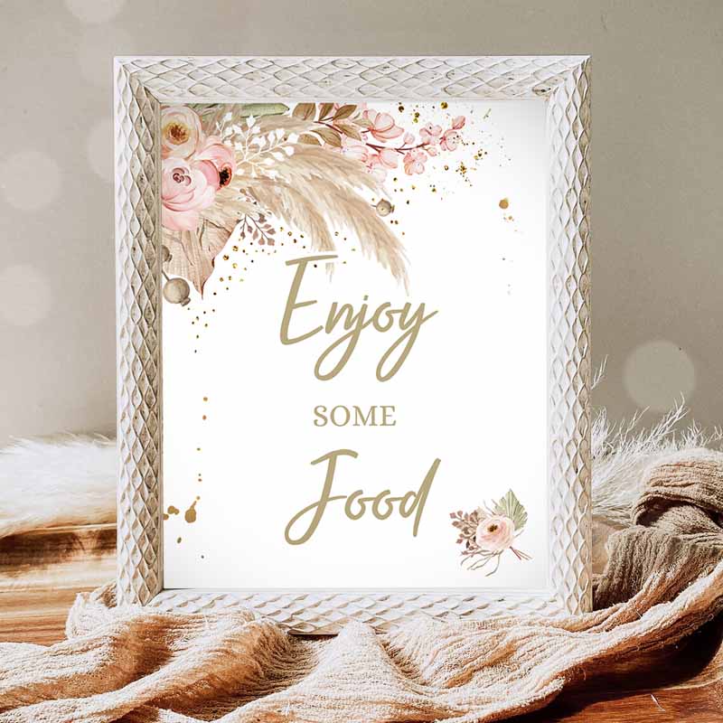 Enjoy Some Food Sign, Pampas Grass Baby Shower Sign, Gender Neutral Boho Bohemian Tropical Desert Table Snacks