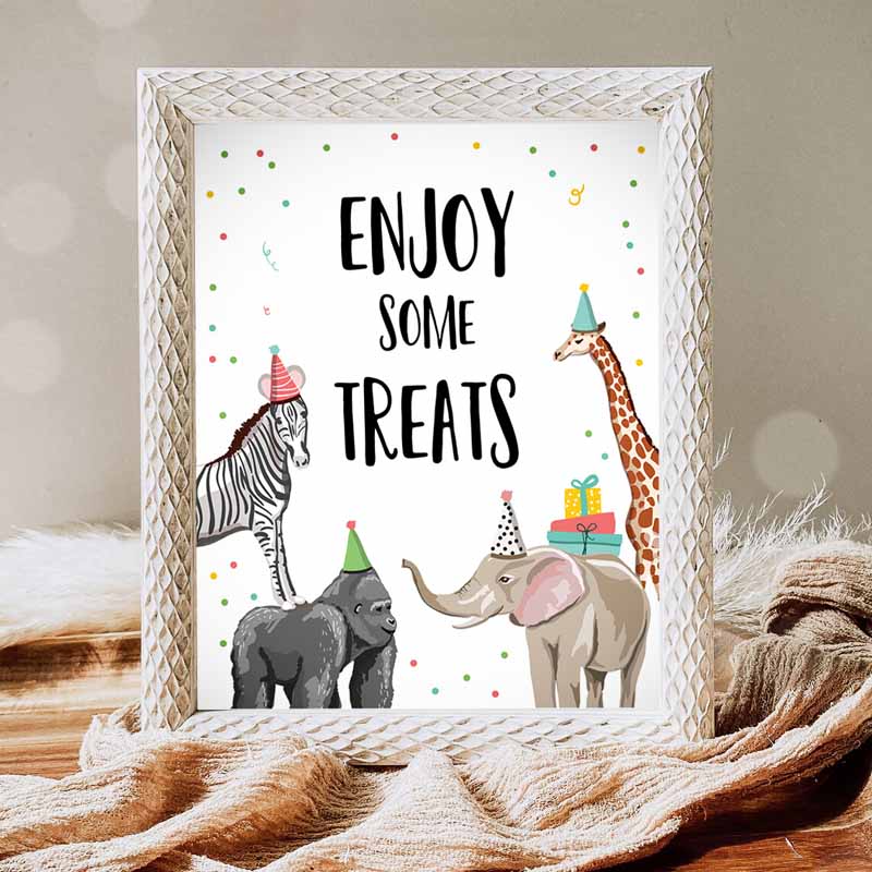 Enjoy Some Sweet Treats Kids Birthday, Food Table Bar Snacks Safari Animals Animals Zoo Girl Boy Decor