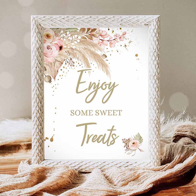 Enjoy Some Sweet Treats Sign, Pampas Grass Baby Shower Sign, Gender Neutral Boho Bohemian Tropical Treats Table