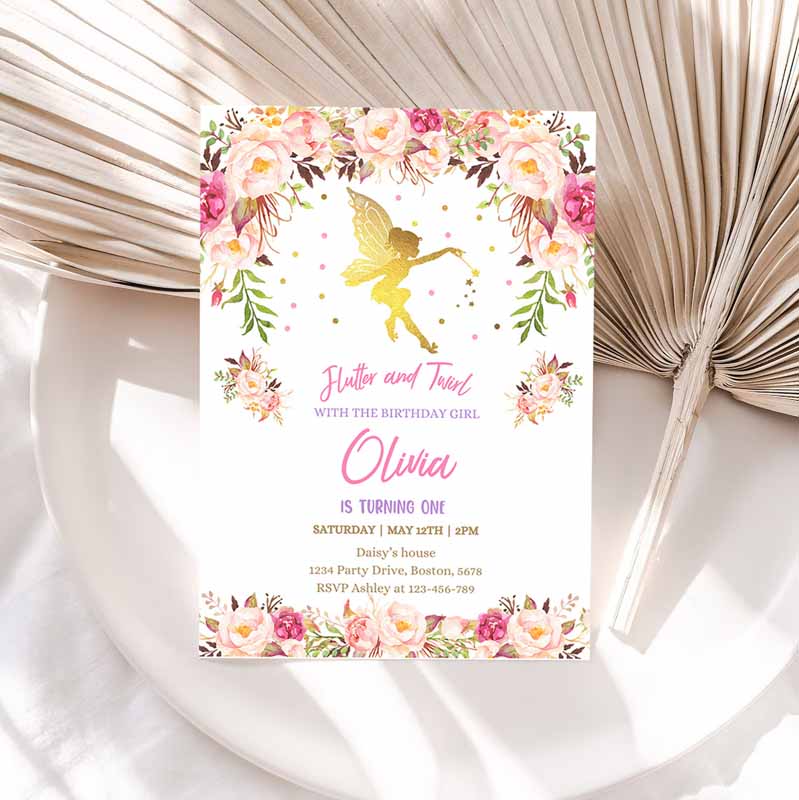 Fairy Invitation, Fairy Kids Birthday Invitation, Rustic Floral Fairy Invitation Floral Fairy Party