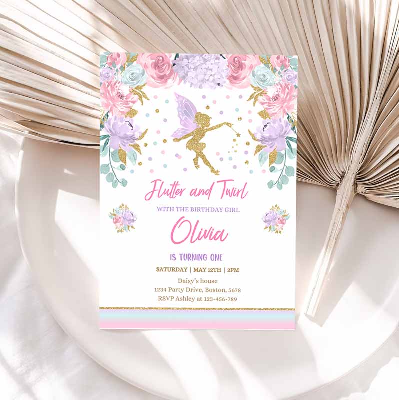 Fairy Invitation, Fairy Kids Birthday Invitation, Whimsical Enchanted Pixie Party Floral Fairy Party