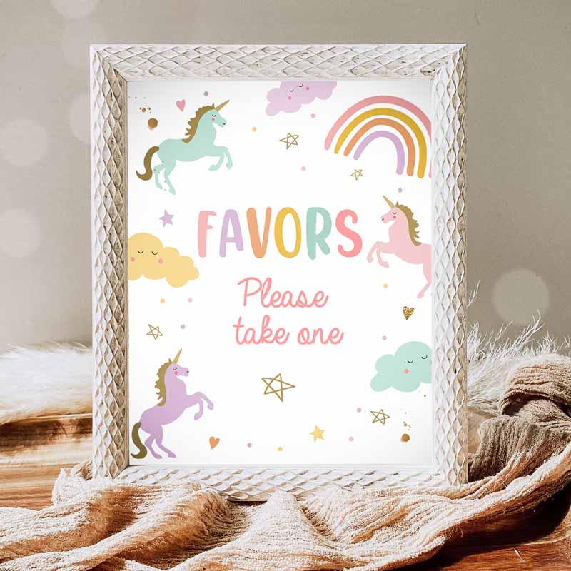 Favors Sign, Unicorn Kids Birthday Party, Unicorn Party, Sweet Table Sign, Rainbow Girl pastel Unicorn Favors