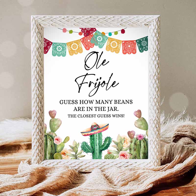 Fiesta Baby Shower Game Guess How Many Beans Ole Frijole Cactus Shower Mexican Shower Activity Desert Floral