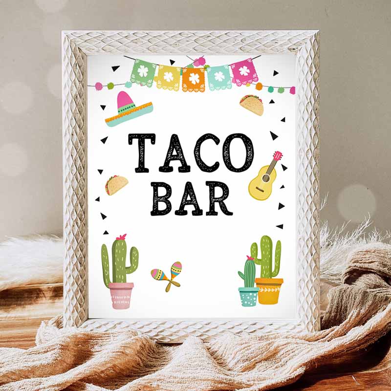 Fiesta Taco Bar Sign, Fiestaeme Bridal Shower Baby Shower Decor Cactus Succulent Table Taco Sign