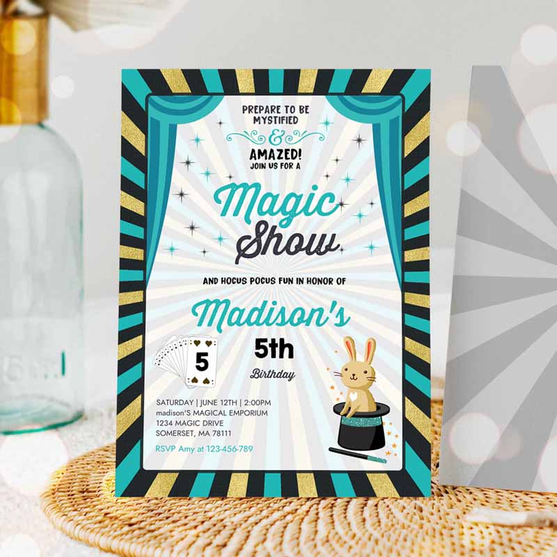 Girl Magician Invitation, Magician Kids Birthday Invitation, Magic Show Party, Magic Show Kids Birthday, Magician Party