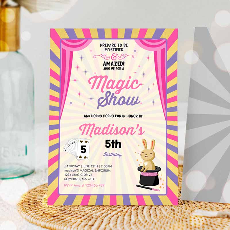 Girl Magician Invitation, Magician Kids Birthday, Magic Show Party, Magic Show Kids Birthday, Magician Party