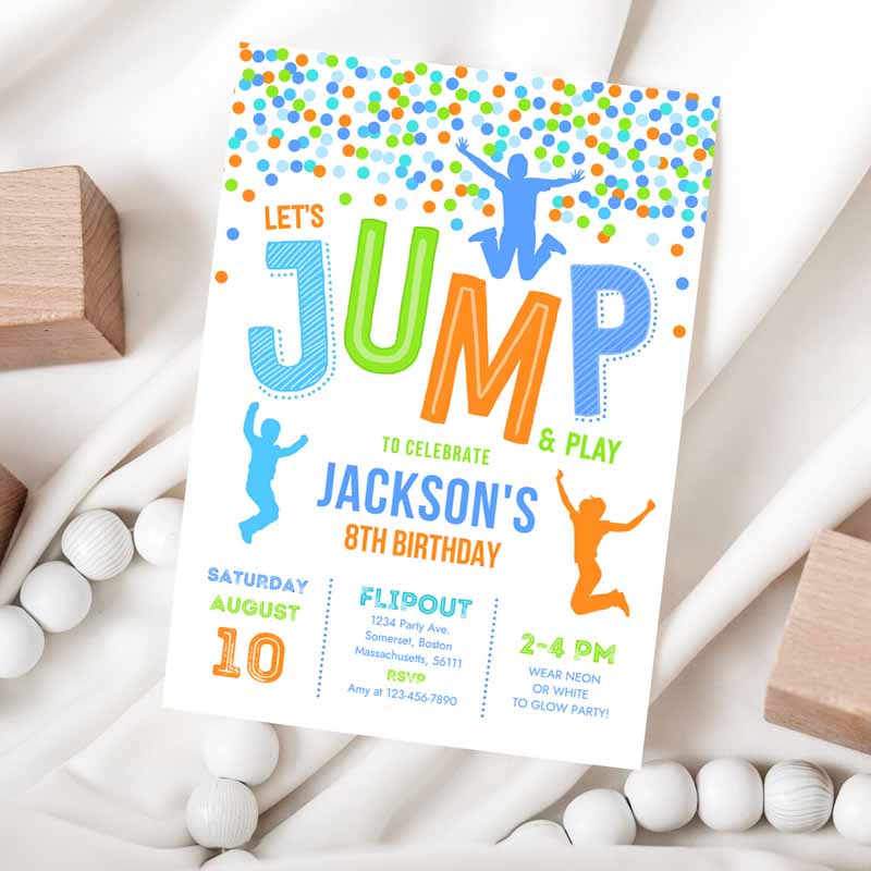 Jump Invitation, Jump Kids Birthday Invitation, Light Trampoline Party, Bounce House Party, Jump Party, Let's Jump Party