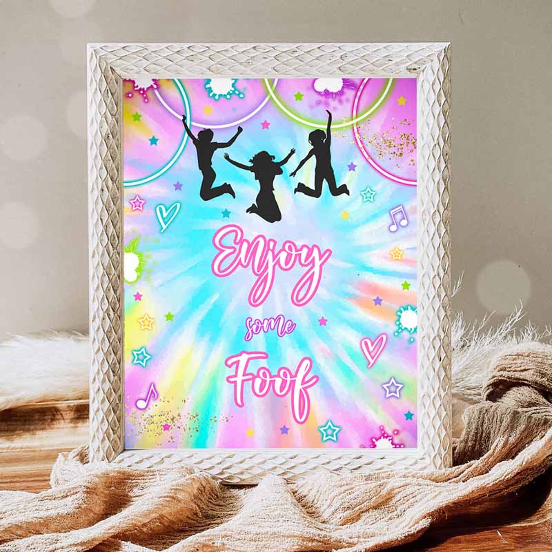 Jump Tie Dye Kids Birthday Party, Enjoy Some Food Sign, Tie Dye Jump Kids Birthday, Glow Jump Trampoline Party, Let's Jump Party