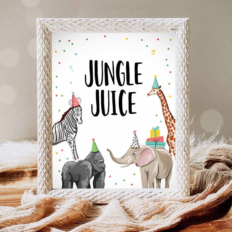 Jungle Juice Sign, Drinks Table Decor Safari Animals Kids Birthday, Wild One Animals Girl Animals Table Sign, Zoo Party, Jungle