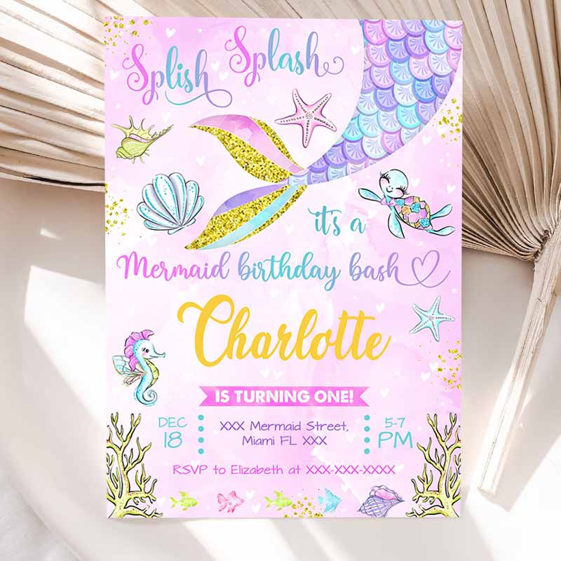 Mermaid Kids Birthday Invitation, Mermaid Invitation, Mermaid Party