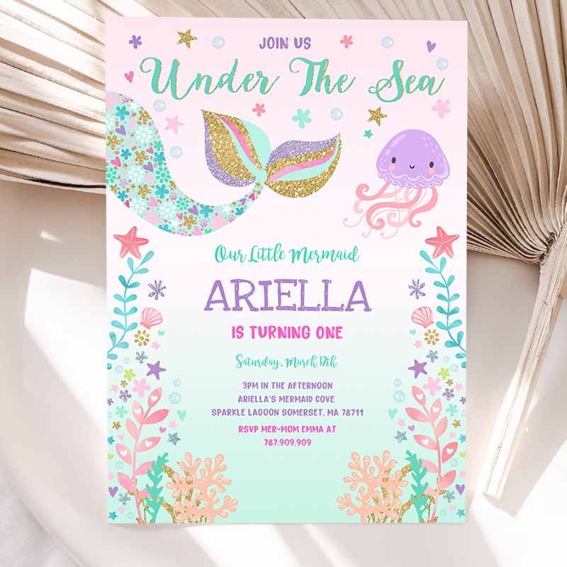 Mermaid Invitation, Mermaid Kids Birthday Invitation, Under The Sea Kids Birthday Party, Whimsical Under The Sea Party