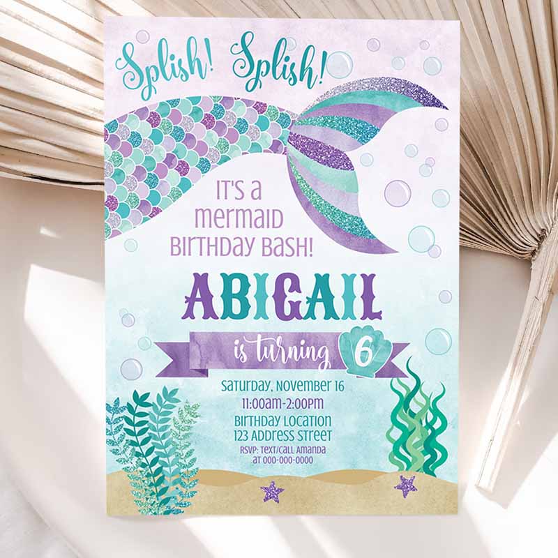 Mermaid Kids Birthday Invitation, Mermaid Invitation, Mermaid Party, Invite, Mermaid Party