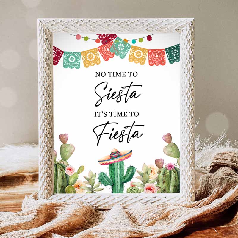 No Time to Siesta It's time to Fiesta Sign, Bridal Shower Fiesta Baby Shower Decor Cactus Succulent Sign