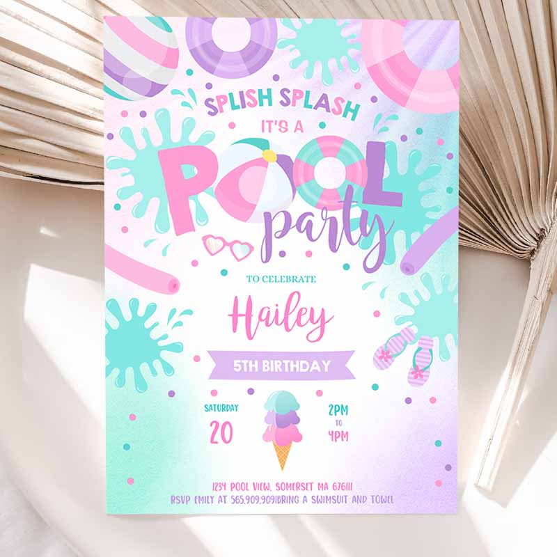 Pool Party Invitation, Pool Kids Birthday, SwI'ming Pool Kids Birthday, Summer Pool Party