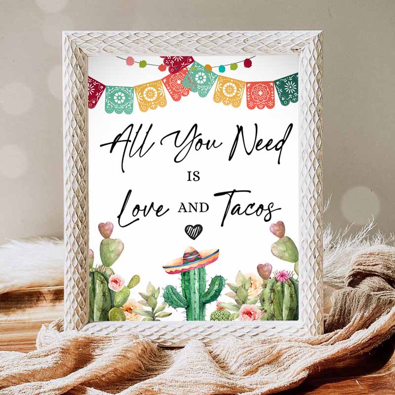 Taco Bar Sign, Couples Shower All You Need is Love and Tacos Fiesta Bridal Shower Baby Shower Decor Cactus Desert